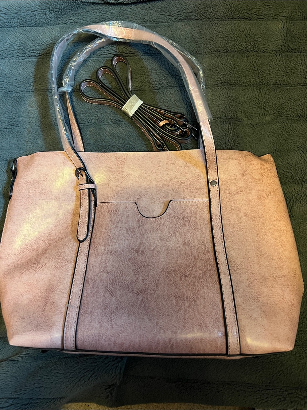 Women's Dusty Pink Faux Leather Tote with Front Pocket